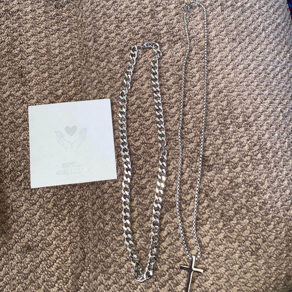 Stainless Steel Chain Necklace with Cross Pendant